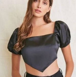 Forever 21  Puff Sleeve Satin Crop top